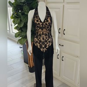 Cache lace black halter top size L